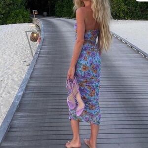 Veronica Beard Quiana floral ruched midi dress